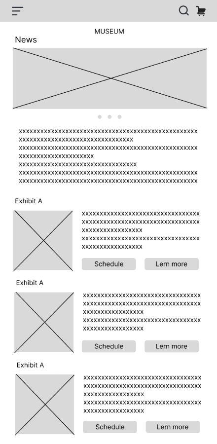MONO home screen, lo-fi wireframe
