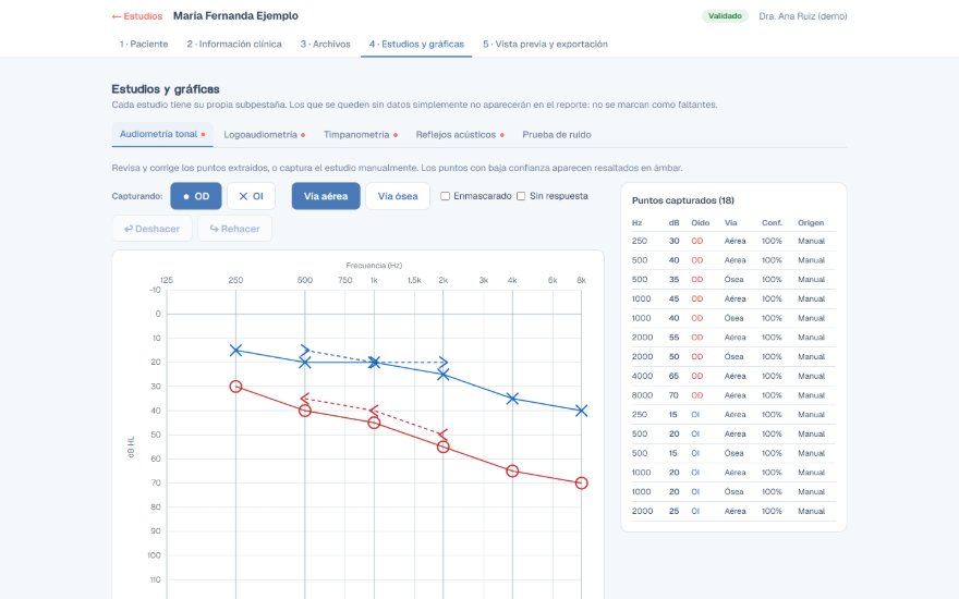 Report tool, audiogram entry screen