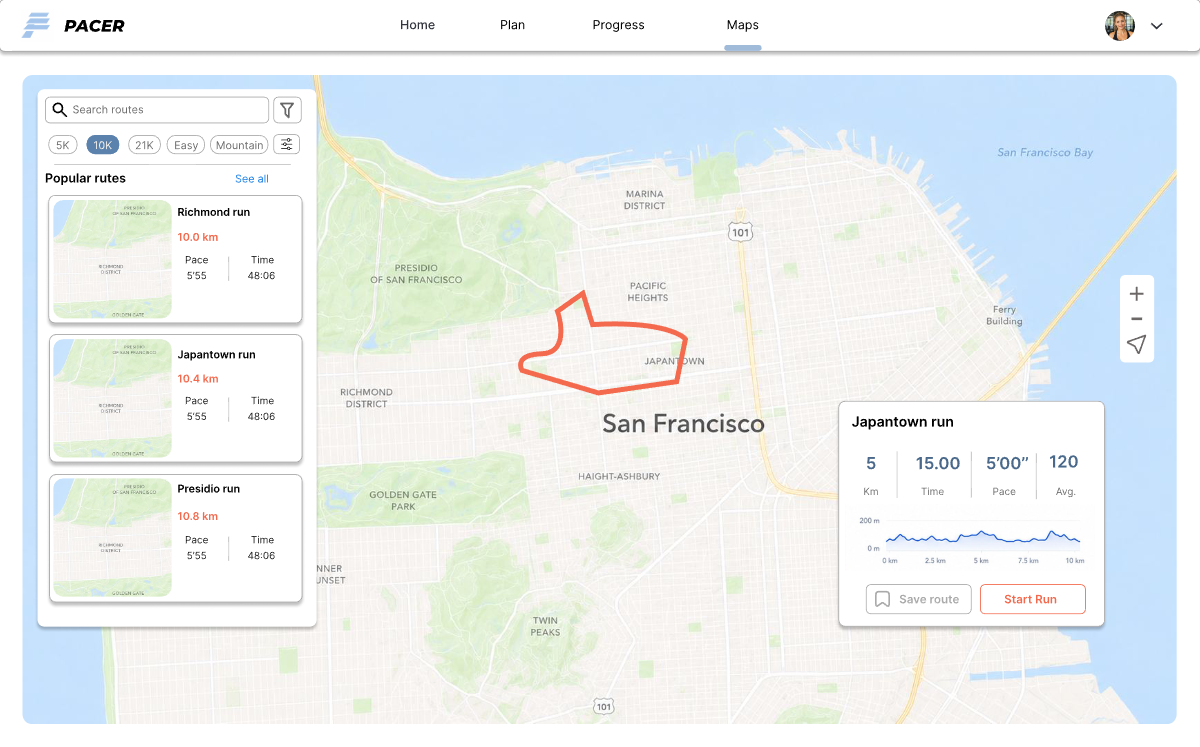 PACER web — maps and route explorer