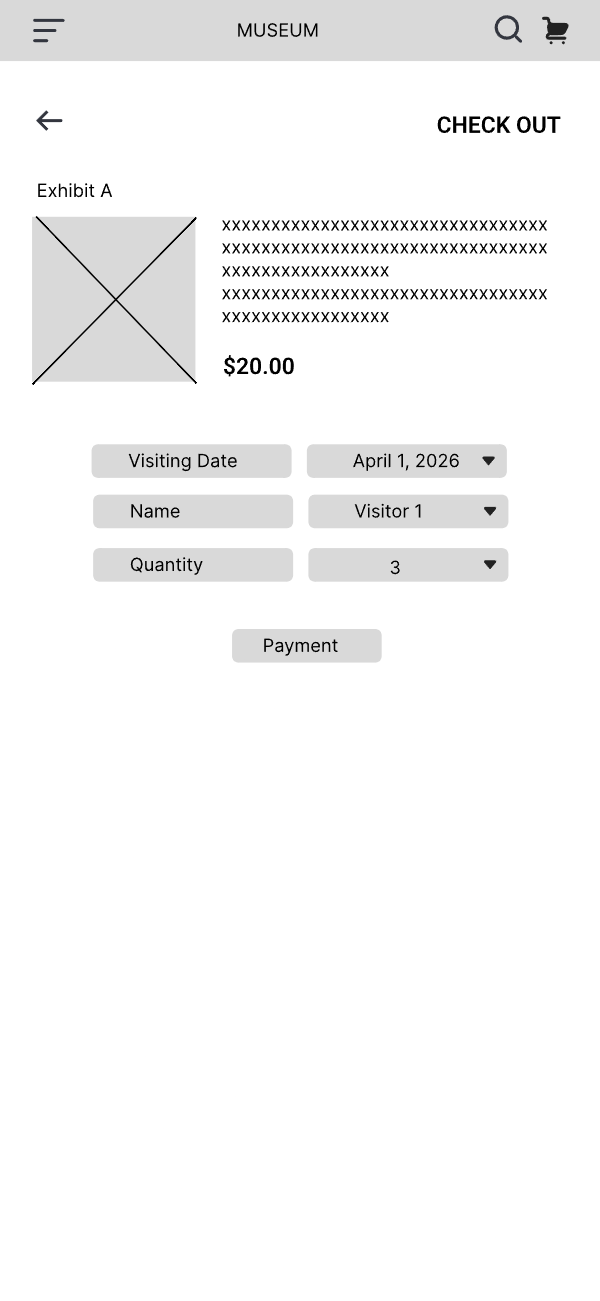Lo-fi wireframe — Booking / checkout